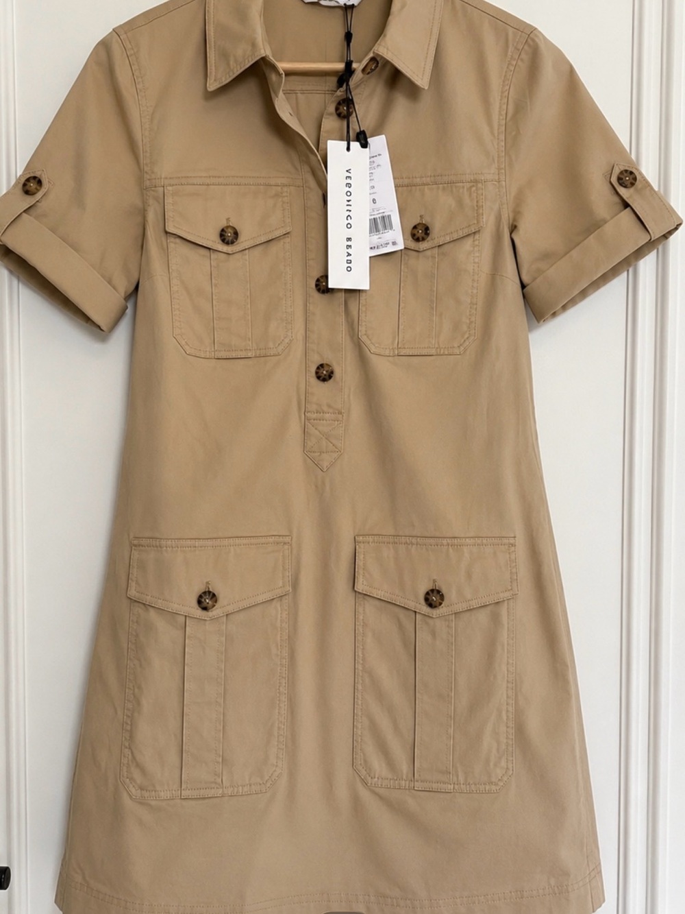 Veronica Beard Khaki Short Sleeve Safari Mini Shirt Dress size 6 NWT - Picture 3 of 3